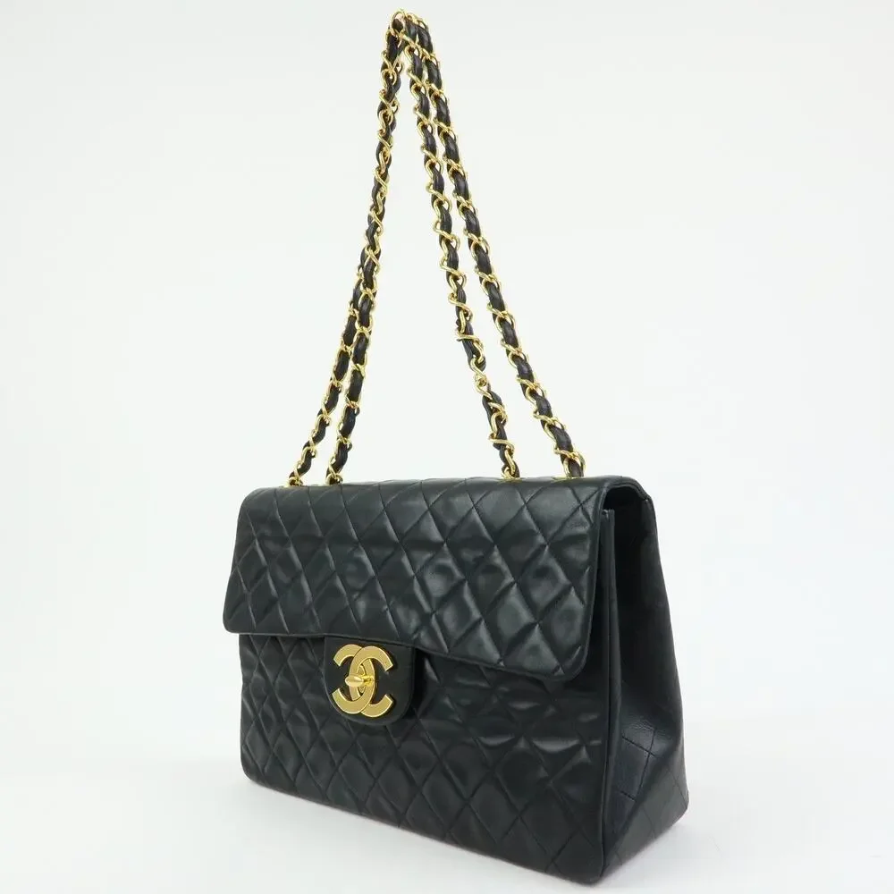 Chanel Matelasse Lambskin Jumbo 34 Flap Bag Black